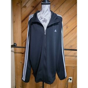 Adidas Womens XL Black White 3 Stripe Full Zip Track Jacket Sporty Streetwear